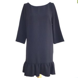 Sezane Robe Auberie Black Ruffled Hem Shift Dress